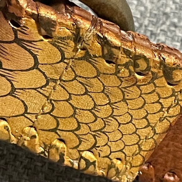 Colorful Belt bronze buckle stitched edges painted floral‎ snake pattern 34-38 - Picture 7 of 14